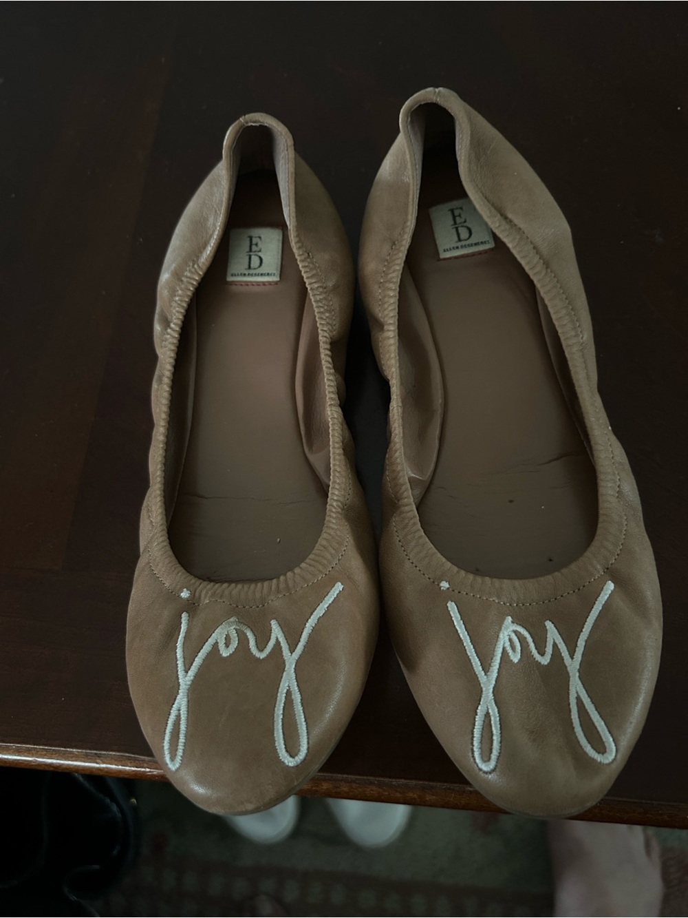 Ellen Degeneres Taupe 'Joy' Embroidered Leather Ballet Flats